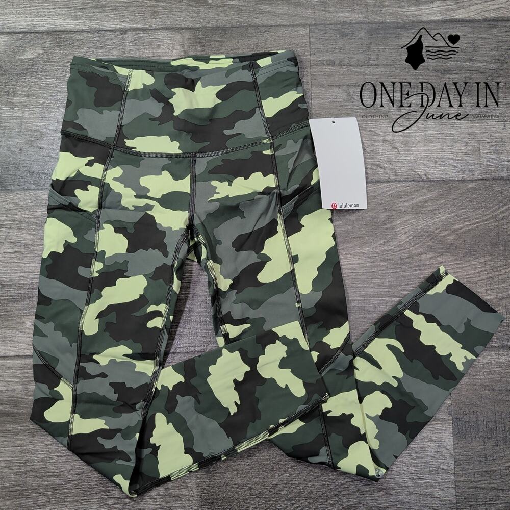 Lululemon Fast Free HR Tight 25" Heritage 365 Camo Crispin Green NWT Size 4